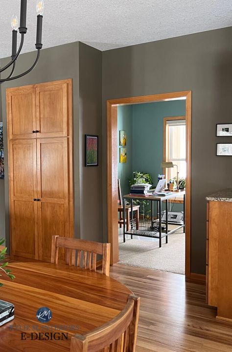 The 12 Best Paint COLORS to Update or Accent Oak or Wood (PART 5)! Paint Colors With Wood Paneling, Painted Wood Trim Ideas, Paint Colors To Match Wood Trim, Oak Trim Home Decor, Colors That Go Well With Honey Oak, Homes With Natural Wood Trim, Paint Colors With Orange Wood Trim, Wood Trim Wall Color, Kitchen Paint Colors Wood Cabinets