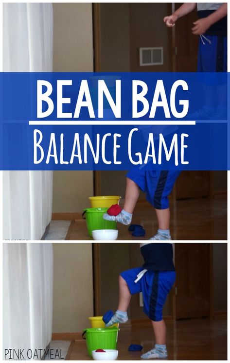 Bean Bag Balance Game | Pink Oatmeal Kaba Motor Becerileri, Aktiviti Tadika, Balance Game, Pe Activities, Pediatric Physical Therapy, Occupational Therapy Activities, Motor Planning, Pediatric Occupational Therapy, Therapy Games