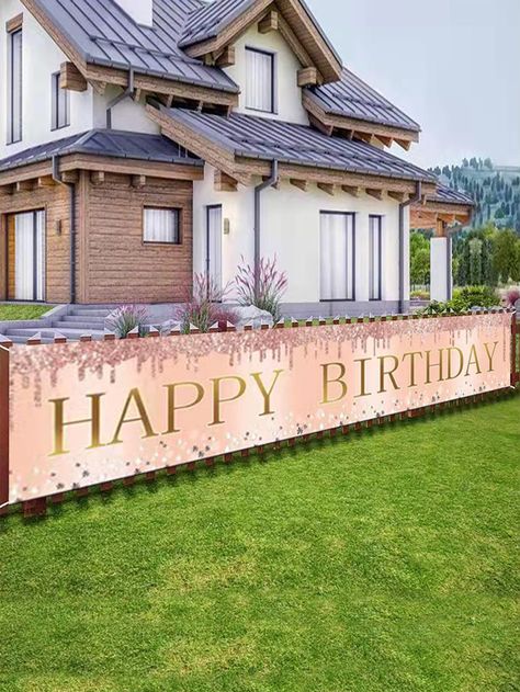 Gold Happy Birthday Banner, Outside Birthday, Gold Happy Birthday, Rose Gold Party Decor, Backyard Birthday Parties, Birthday Yard Signs, Colorful Birthday Party, 50th Birthday Decorations, Backyard Birthday