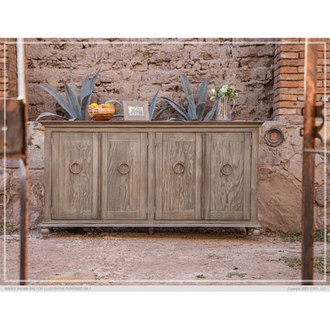 Rosalind Wheeler Audronius 73.25" Wide Solid Wood Sideboard | Wayfair Modern Farmhouse Buffet Decor, Farmhouse Buffet Decor, Outdoor Sideboard, Modern Farmhouse Buffet, Bright Furniture, Ring Pulls, Farm House Colors, Accent Chests And Cabinets, Solid Wood Sideboard