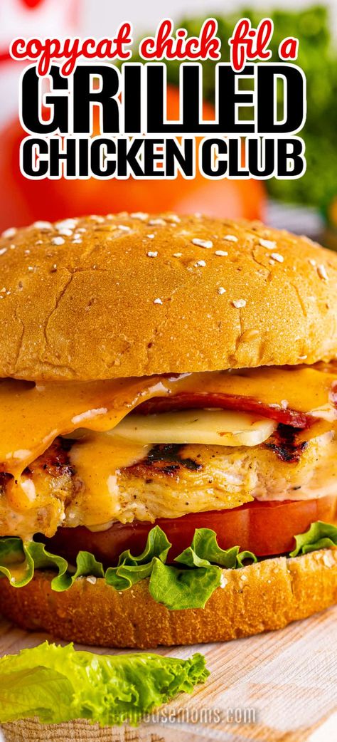 This delicious Copycat Chick Fil A Grilled Chicken Club brings the yummy chicken sandwich you love home. It tastes just like the original! #Realhousemoms #copycat #chickfila #grilledchickenclub #chickensandwich #chickenclub #chicken #sandwich #sauce #kidapproved #summertime Chick Fil A Grilled Chicken, Chicken Sandwich Sauce, Clubhouse Sandwich, Sandwich Sauce, Grilled Chicken Sandwich Recipes, Chick Fil A Sandwich, Club Sandwich Chicken, Copycat Chick Fil A, Chicken Club