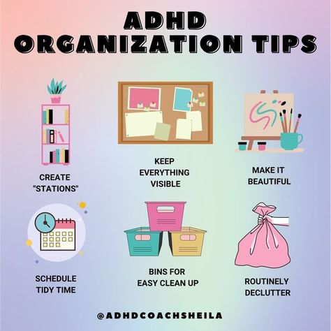 Sheila Henson on Instagram: "What are your best ADHD organization tips?⁠ ⁠ ***⁠ ⁠ ADHD Supports ⁠ SheilaHenson.com⁠ ⁠ ***⁠ ⁠ #outoftheboxthinking #timeblindness #adhd #adhd101 #attentiondefecithyperactivitydisorder #executivedysfunction #focus #motivation #neurodivergence #neurodiversity #impulsivity #productivity #selfaware #selflove #selfcare #dopamine #procrastination #organization #executivefunctions #adhdhelp #adhdsupport #adhdstruggles #adhdtips #lifehacks #adhdsimplified⁠" Focus Motivation, Mental Health Facts, Organization Tips, Mental And Emotional Health, Self Care Activities, Health Facts, Coping Skills, Mental Wellness, Self Improvement Tips