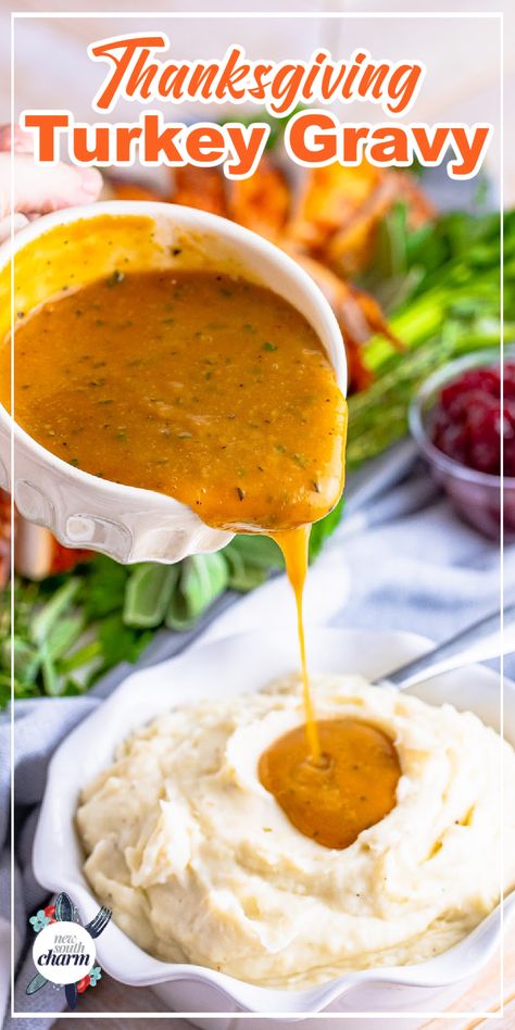 Turkey Gravy pouring from a  gravy boat on to a bowl of mashed potatoes. Best Homemade Turkey Gravy, Brown Turkey Gravy Recipe, Perfect Turkey Gravy, Homemade Thanksgiving Gravy, Best Turkey Gravy From Drippings, Vegetable Gravy Recipe, German Brown Gravy, Seasoning Turkey Thanksgiving, Home Made Gravy For Mashed Potatoes