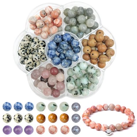 PRICES MAY VARY. Natural Gemstone Beads, Safety for your Healthy and Colorful for Your Life. Stone Beads Diameter: 8mm; Hole Diameter: 1mm，140pcs in one plastic box. Each Stone Ball is Average Same Size. Stone Beads are AAA Top Quality, Smooth, Excellent Polishing. Gemstones Material: Blue Dot Jasper; Dalmatian; Red Line Jasper; Labradorite; Wooden Jasper; Sesame jasper; Violets Best Gift: DIY Bracelet Bead Making Kit with powerful healing and colorful natural stones. It helps to alleviate sympt Bead Making Kit, Bead Making, Bracelet Bead, Gift Diy, Beaded Bracelets Diy, Real Stone, Diy Bracelet, Blue Dot, Beads For Jewelry Making