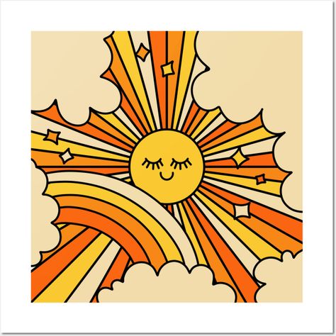 The Happiest Sun Retro Groovy 70s Orange Yellow -- Choose from our vast selection of art prints and posters to match with your desired size to make the perfect print or poster. Pick your favorite: Movies, TV Shows, Art, and so much more! Available in mini, small, medium, large, and extra-large depending on the design. For men, women, and children. Perfect for decoration. Yellow Art Print, 70s Orange, Sun Painting, Groovy 70s, Retro Artwork, Sun Illustration, Happy Sun, Retro Groovy, Sun Art