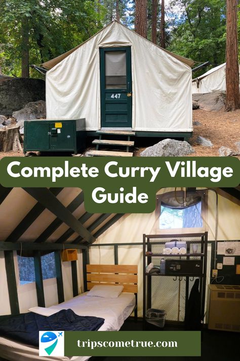 Planning to visit Yosemite National Park and looking for a place to stay? Check out these cool canvas tent cabins in Curry Village aka Camp Curry which place you in the center of all the action in Yosemite Valley. Whether you're a solo traveler, couple, or family with kids, this post will answer all your questions about wifi, microwaves, showers, and much more so you know what to expect on arrival. Camp Curry Yosemite, Curry Village Yosemite, Camping Yosemite, Seasonal Work, Yosemite Trip, Yosemite Camping, California Camping, Canvas Tent, Wooden Cabins