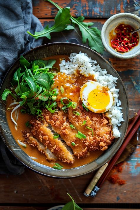 Indulge in the aromatic flavors of a cozy bowl of katsu curry tonight. This traditional Japanese comfort food is the ultimate blend of crispy fried cutlets and rich, savory curry sauce. Whether you're a seasoned chef or new to cooking, preparing this dish at home is easier than you think! Follow our step-by-step recipe guide for a delicious homemade katsu curry that will warm both your stomach and soul. Japanese Curry And Katsu, Food Recipe Aesthetic, Healthy Katsu Curry, Japanese Curry Sauce Recipe, Tonkatsu Curry Recipe, Japanese Katsu Curry Recipe, Traditional Dinner Ideas, Japanese Curry Recipe From Scratch, Japanese Bowls Recipe