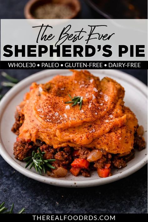 Sweet Potato Shepards Pie, Potato Shepherd's Pie, Perfect Baked Sweet Potato, Sweet Potato Toppings, Steamed Sweet Potato, Potato Toppings, Shepherds Pie Recipe, Favorite Dinner, Real Food Dietitians