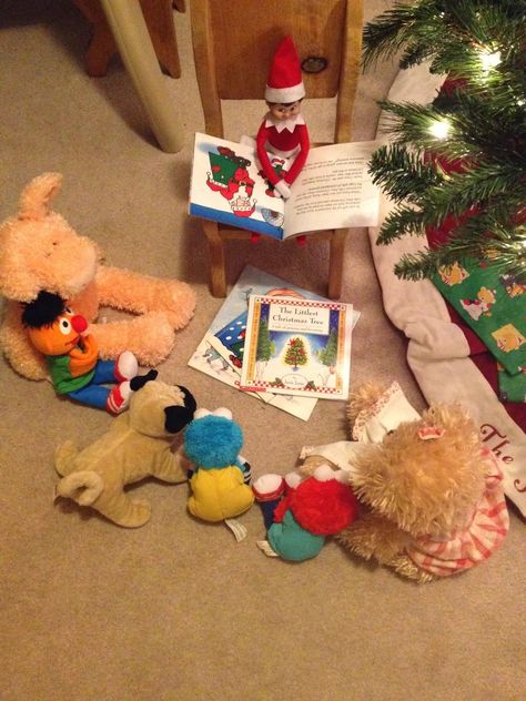 Stuffed Elf On The Shelf Ideas, Elf On A Shelf Book Ideas, Elf With Stuffed Animals, Elf On The Shelf Ideas Reading Books, Elf On The Shelf Stuffed Animals, Elf On Shelf Book Ideas, Elf On The Shelf Brings Presents, Elf On The Shelf With Other Toys, Elf On The Shelf Reading A Book