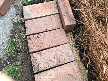 Repurposing leftover brick into lovely garden edging has never been easier. Find out how to complete this weekend project! Apparently, I like structure, and this flower bed seemed to be spilling out onto the lawn. Lucky for me, old patio bricks were stacked onto a pallet in the backyard and were waiting to be used. The project of creating the brick garden edging took a weekend, but I wasn’t working full days. Here’s what you’ll need to complete the project.Bricks (how many depends on… Yard Pergola, Brick Flower Bed, Paver Sand, Brick Border, Brick Garden Edging, Garden Spade, Brick Edging, Landscape Borders, Garden Kneeler