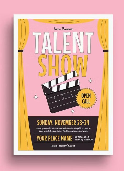 . Share your talent with the world! #talentshow #flyer . #College_Fest_Poster_Design #Workshop_Poster_Design_Ideas #Show_Card_Design #College_Fest_Posters Theatre Workshop Poster, Invitation Poster Events, Show Card Design, College Event Poster, Talent Show Poster, Talent Show Flyer, Showcase Poster, Theatre Poster Design, Event Poster Ideas