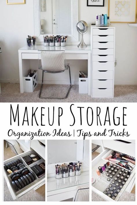 Bathroom Organization For Makeup, Make Up Cabinet Ideas, Dressing Room Vanity Ideas, Make Up Vanity In Bedroom Modern, Beauty Vanity In Bedroom, Makeup Vanity Ideas Bedrooms, Ikea Vanity, Makeup Vanity Storage, Rangement Makeup