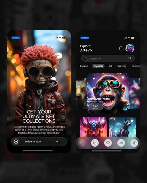 Drop a 'NFT' comment on this post, and I'll DM you the resources I used in this design. Hope it's helpful you Unlock Digital Treasures: Experience the Ultimate NFT Marketplace with Our Sleek Mobile App Design✌🏻. Contact ~ Email: vikramtech69@gmail.com Instagram: @ui.vikram Follow me on Behance https://www.behance.net/design_with_vikram . Dive into the world of NFTs like never before with our expertly designed mobile app. The visually stunning interface offers a seamless user experience ... Web App Design User Interface, Figma Design, Net Design, Nft Marketplace, User Interface Design, Work Inspiration, Mobile App Design, Web App Design, App Ui