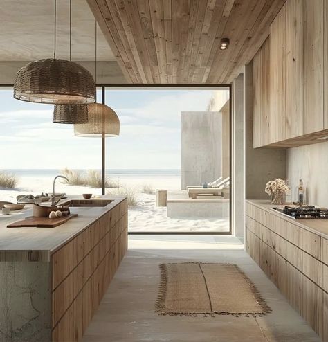 Beach Kitchen Design, Warm Modern Kitchen Design, Boho Decor Ideas, Kitchen Light Fixtures, Skylight Kitchen, Beach Kitchen, Beach Kitchens, Dream Kitchens Design, Kitchen Light