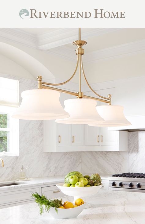 Unique Kitchen Design, Kitchen Lighting Ideas, Kitchen Island Linear Pendant, Kitchen Ceiling, Kitchen Island Design, Kitchen Island Pendants, Linear Chandelier, Kitchen Island Lighting, Fireplace Decor