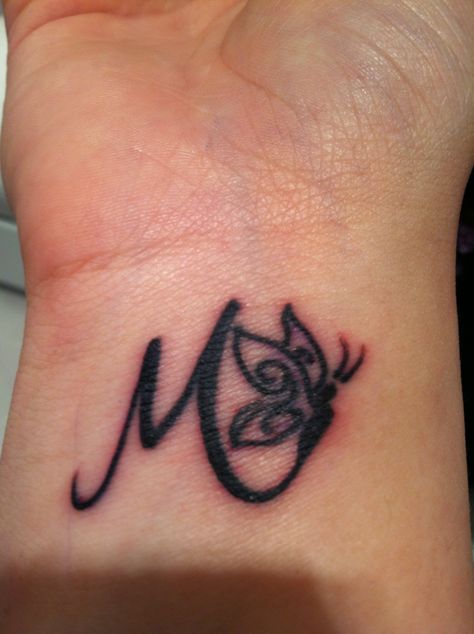 A cursive M with a butterfly attached for my Grandmother <3 Cursive M, A Cursive, M Tattoos, Diamond Life, Cursive Letters, Wings Tattoo, Sister Tattoos, My Grandmother