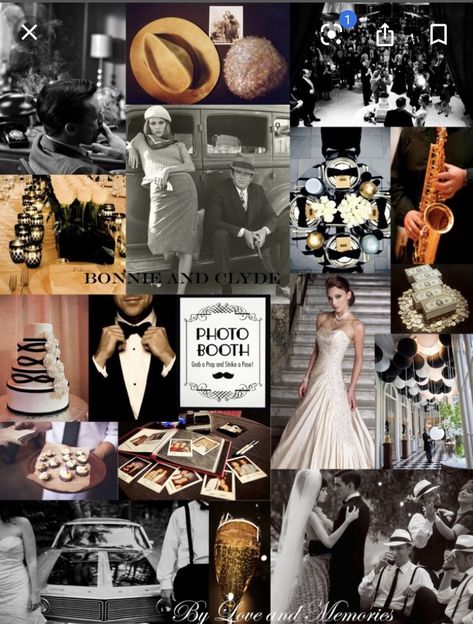 Bonnie And Clyde Wedding, Bonny And Clide, 1920s Wedding Cake, Party Moodboard, Gangster Wedding, Wedding Planner Quotes, Bonnie And Clyde Photos, Gatsby Style Wedding, Modern Wedding Theme