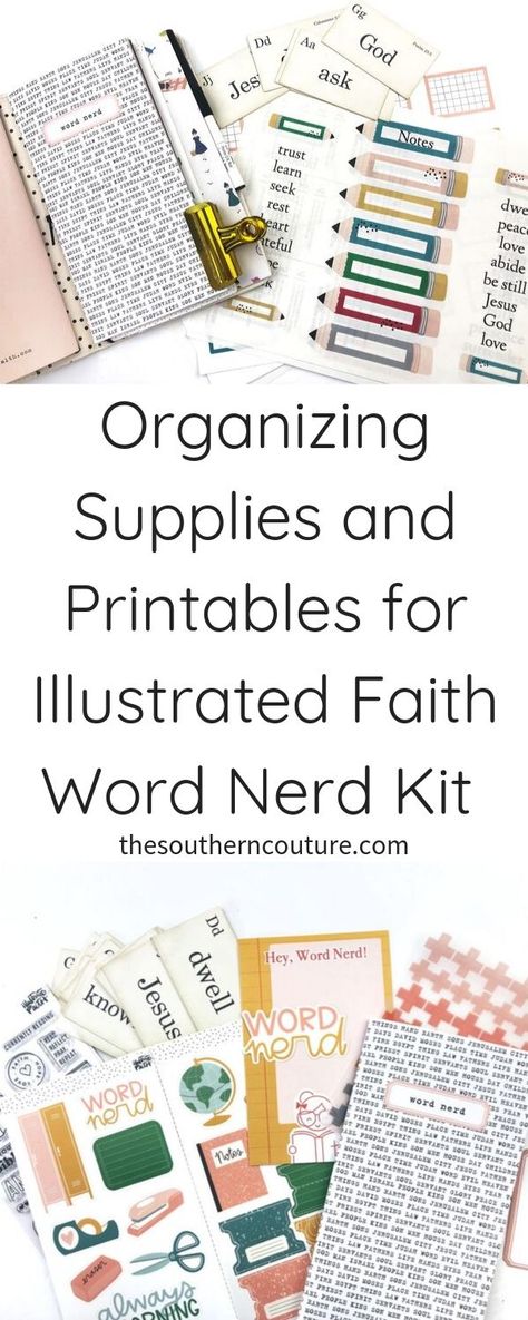 Organizing Supplies and Printables for Illustrated Faith Word Nerd Kit - Southern Couture Faith Word, Illustrated Faith Bible Journaling, Organizing Supplies, Pencil Labels, Illustrated Faith Bible, Clever Inventions, Bible Journaling Supplies, Word Nerd, Faith Art