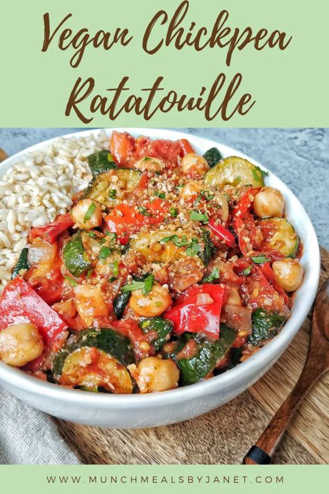 Vegan Chickpea Ratatouille Stew - Munchmeals by Janet Ratatouille Stew, Chickpea Ratatouille, Vegan Ratatouille, Desserts French, Vegan Chickpea Recipes, Tomato Eggplant, Design Quotes Art, Ratatouille Recipe, Vegan Chickpea