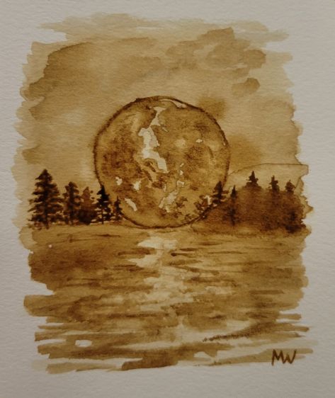 Coffee painting Coffe Paints Art, Coffee Art Painting Simple, Coffee Art Drawing, Moon On The Water, Coffee Art Painting, Birthday Wishes For Daughter, Coffee Painting, Christmas Break, Beginner Painting