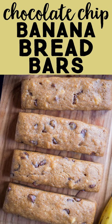 These Chocolate Chip Banana Bread Bars are easy to make using a granola bar mold and they're so fun for kids to eat! Enjoy them for breakfast, pack them in lunches or have them ready as an after school snack. These Banana Bread Bars are freezer friendly so they make a big batch to have on hand all the time! #bananabread #kidfriendly #healthysnack #mealprepbreakfast #afterschoolsnack Healthy Snacks With Tortillas, Recipe Snacks Easy, Snack Ideas To Go, Easy Homemade School Snacks, Banana Recipes Freezer Friendly, Healthier Snacks For Kids, Homemade Fruit Bars Kids, Hearty Snacks For Kids, Healthy Prep Snacks