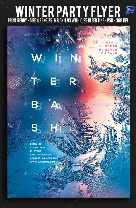 Winter Party Flyer Template PSD Winter Party Invite, Winter Graphic Design Poster, Winter Wonderland Graphic Design, Winter Festival Poster, New Year Offer Poster Design, Winter Poster Design, Winter Graphic Design, Highlight Colors, Winter Party Themes