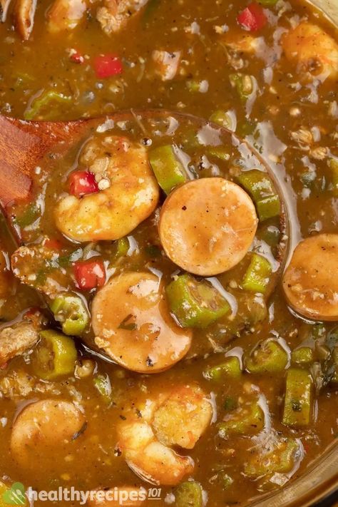 Easy Seafood Gumbo Recipe: A More-Expensive Take on The Staple Easy Seafood Gumbo, Seafood Gumbo Recipe Easy, Gumbo Soup Recipe, Gumbo Seafood, Best Gumbo Recipe, Turkey Gumbo, Gumbo Recipe Easy, Seafood Gumbo Recipe, Thick Soup