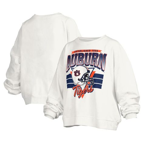 Layer up with a bold display of your unending loyalty to the Auburn Tigers by grabbing this Janice Retro Logo Oversized Pullover Sweatshirt from Pressbox. It features the university's founding year, a Auburn Tigers wordmark and a team helmet printed across the torso. The oversized design ensures this extra layer rests comfortably while the midweight design makes this pullover an ideal grab when cooler temperatures arrive. College Football Playoff, West Virginia Mountaineer, Cropped Pullover, Kansas Jayhawks, Auburn Tigers, Michigan Wolverines, Retro Logo, Oversized Pullover, White Sweatshirt