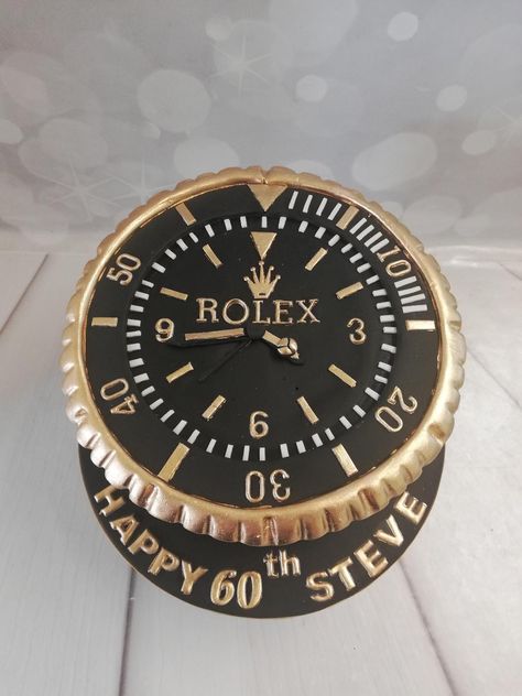 Rolex watch face birthday cake Rolex Birthday Cake, Rolex Cake For Men, Rolex Watch Face, Rolex Watch Cake, Face Birthday Cake, 50th Birthday Party Centerpieces, Rolex Cake, Fashionista Cake, Cake Design For Men