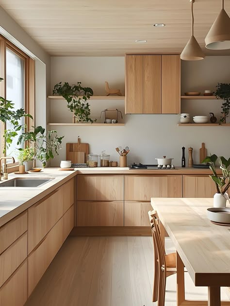 Modern Wood Kitchen, Kitchen Cabinetry Design, Light Wood Kitchens, Modern Minimalist Kitchen, Style Japandi, Scandinavian Kitchen Design, Modern Kitchen Cabinets, Kitchen Room Design, Kitchen Inspiration Design