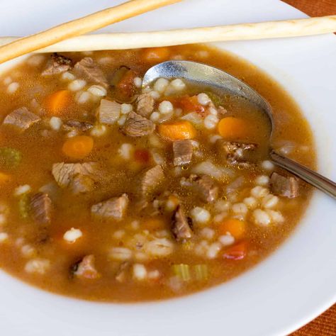 Smoked Beef Barley Soup Recipe - A rich hearty soup using leftover smoked beef. Brisket, sirloin, or other smoked beef can work. Delicious comfort food for cold winter months. Brisket Soup, Smoked Lamb, Smoked Pork Tenderloin, Bradley Smoker, Smoked Pork Chops, Smoked Pork Shoulder, Smoked Pork Ribs, Beef Barley, Pork Soup