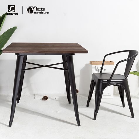 Chair For Coffee Shop, Set Dining Table, Cafe Dining, Dining Table And Chair, Chaise Metal, Coffee Bar Home, Table And Chair Set, Chair Table, Set Table