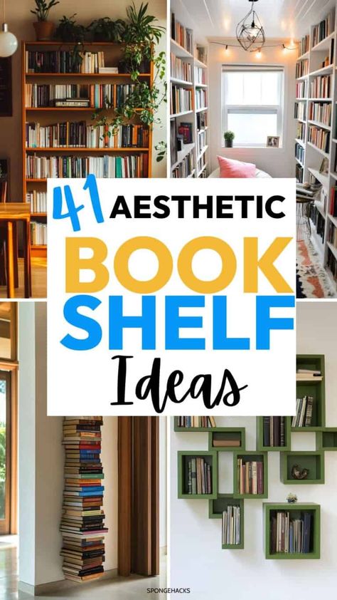 Books As Shelves, Bookshelf On Wall Ideas, Displaying Books Without A Bookshelf, Vertical Book Shelf, Book Placement Ideas, Bedroom Small Aesthetic, Creative Ways To Display Books, Mismatched Bookshelves, Cute Bookshelf Aesthetic