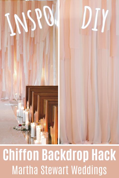 Do you Dream of weddings from magazines? Give this wedding magazine look a try! Pink Chiffon wedding alter backdrop. How To Cover Walls For Wedding Reception, Diy Wedding Backdrop Cheap, Alter Backdrop, Fabric Backdrop Wedding, Fabric Photo Backdrop, Table Cover Backdrop, Curtain Backdrop Wedding, Chiffon Backdrop, Martha Stewart Wedding