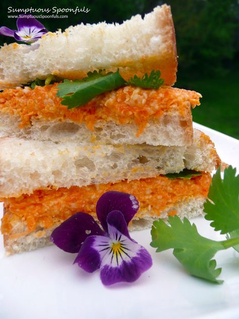 Curried Carrot Cheddar Sandwich ~ Sumptuous Spoonfuls #sandwich #recipe Carrot Sandwich, Tea Foods, Cheddar Sandwich, Carrot Curry, Healthy Greek Yogurt, Party Sandwiches, Healthy Yogurt, Nonfat Greek Yogurt, Tea Sandwiches