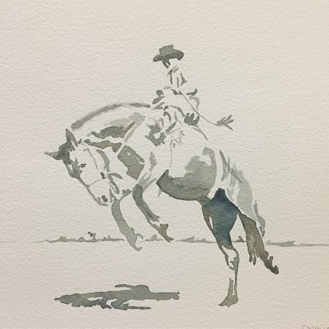 Cowboy Watercolor Paintings, Watercolor Western Art, Western Watercolor Paintings, Cowboy Sketch, Western Drawings, Watercolor Cowboy, Western Watercolor, Cowboy Painting, Watercolor Horses