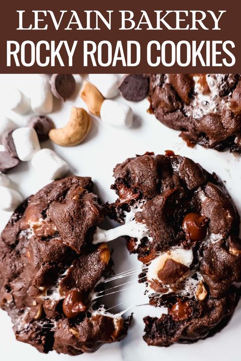 Thick Cookie Recipes, Chunky Cookie Recipe, Levain Cookie Recipe, Rocky Road Cookies, Chocolate Marshmallow Cookies, Chewy Chocolate Cookies, Marshmallow Cookies, Levain Bakery, Big Cookie