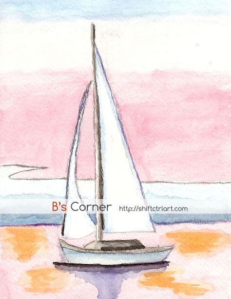 Sailboat Painting Watercolor, Sailing Artwork, Sailboat Watercolor, Watercolor Boat, Boat Drawing, Nautical Painting, Nautical Crafts, Sailboat Art, Wall Art Ocean