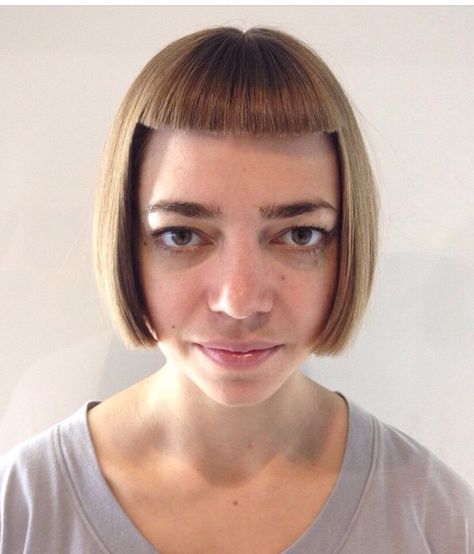 Hair cut by Valentina #bob #fringe #hairdare Funny Short Haircut, Fringe Short Hairstyles, Cute Fringe Haircuts, Fringe Haircut Short Hair, Fringe For Straight Hair, Bangs Memes Hair, Bangs Meme Hair Funny, Straight Short Haircut With Bangs, Hair Cut With Bangs For Girl