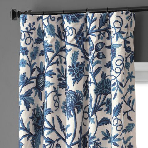 Free Shipping/ Hand-Embroidered Window-Door Curtains- Cotton- Linen/ Dual-tone Flower Embroidered Curtain Blue And White Curtains, Free Stitching, Make Curtains, Elephant Quilt, Half Price Drapes, Curtain Styles, Pocket Curtains, Darkening Curtains, How To Make Curtains