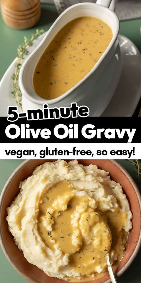 Easy Vegan Gravy (Gluten-Free, 5 Minutes!) Vegan Gluten Free Gravy, Gf Df Mashed Potatoes, Easy Vegan Gravy, Vegan Gravy Thanksgiving, Vegetarian Gluten Free Thanksgiving Recipes, Gluten Free Sides For Thanksgiving, Gluten Free Vegan Thanksgiving Recipes, Vegan Dressing Thanksgiving, Almond Flour Gravy