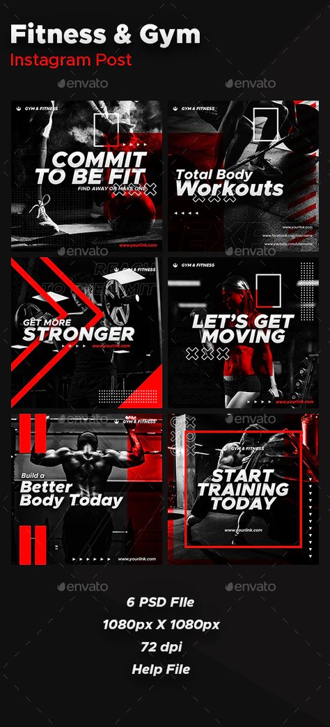 Gym Graphic Design, Fitness Instagram Feed, Sports Brochure, Gym Flyer, Sports Design Ideas, Business Fonts, Gym Poster, Social Templates, Instagram Promotion