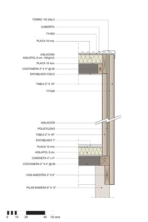 21 Detailed Construction Sections for Wood Structures | ArchDaily Facade Pattern Architecture, Contemporary Architecture House, Section Drawing Architecture, Construction Details Architecture, Architecture Design Presentation, Wooden Cladding, Architecture Design Process, Wood Facade, Timber Architecture