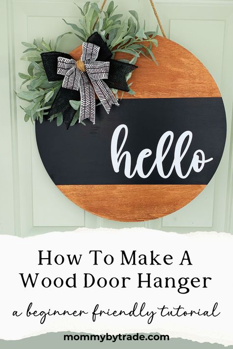 Do DIY Wood Door Hangers seem intimidating? Well not anymore! I have a detailed, beginner friendly tutorial that walks you through each step with tips and images. You can make a Boho Farmhouse Wood Door Hanger like mine, or easily customize it to fit your own personal style! #diydoorhanger #beginnerfriendlydoorhanger #frontdoorsign #farmhousedoorhanger #bohodoorhanger #doorhangerhowto #wooddoorhangerideas #wooddoorhangersdiy #diydecor #diywreath  #doorhangerwithcricut #hellodoorhanger #hellosign Diy Wood Door Hanger, Farmhouse Wood Door, Diy Wood Door, Door Hanger Tutorial, Wood Door Hanger, Door Hangers Diy, Easy Wreaths, Diy Boho Decor, Door Signs Diy