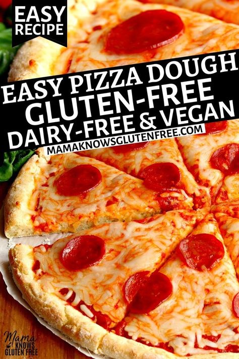 gluten-free pizza with pepperoni on white parchment paper Dairy Free Pizza Crust, Gluten Free Pizza Recipes, Gluten Free Pizza Dough, Dairy Free Pizza, Dairy Free Recipes Dinner, Gluten Free Pizza Crust, Easy Pizza Dough, Homemade Gluten Free, Gluten Free Recipes For Dinner