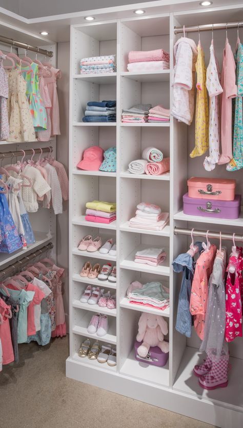 Girl's Walk-In Closets | Inspired Closets Baby Girl Wardrobe, Toddler Closet, Baby Room Closet, Ikea Nursery, Baby Closet Organization, Baby Room Organization, Desain Furnitur Modern