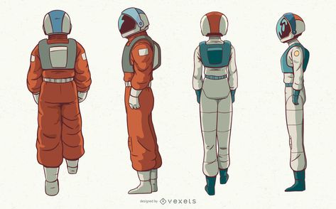 Awesome character set featuring two astronauts standing in front and side view. Each one can be used individually and works great on any space related design! Spaceman Character Design, Cartoon Character Side View, Astronaut Side View, Character Design Astronaut, Character Design Front And Side View, Front And Side View Character, Scifi Scientist, Space Suit Drawing, Astronaut Character Design