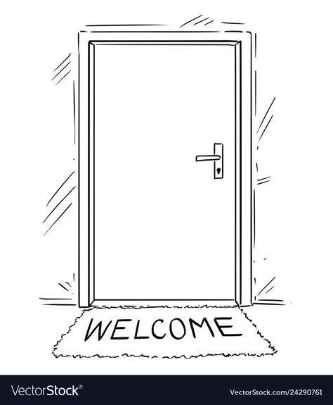 How To Draw A Door, Door Illustration Drawings, Door Drawing Simple, Door Drawing Sketch, Door Design Drawing, Front Door Drawing, Door Doodle, Welcome Drawing, Door Cartoon