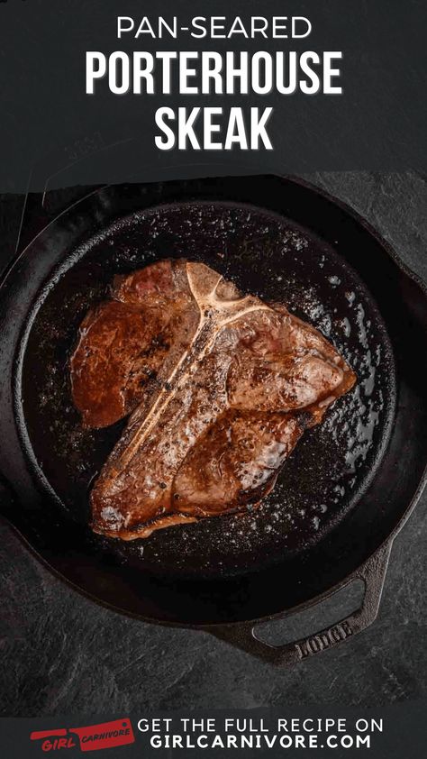 Pan Seared Porterhouse Steak Recipe Want to cook the king of steaks perfectly? The trick is a good sear from cast iron! We've got the perfect steak recipe for this luxurious cut that get's medium rare results every time! Steak Recipes Pan, Porterhouse Steak Recipe, Cooking The Best Steak, Meat Ideas, Steak In Oven, Carnivore Recipes, Pan Seared Steak, Porterhouse Steak, Rare Steak