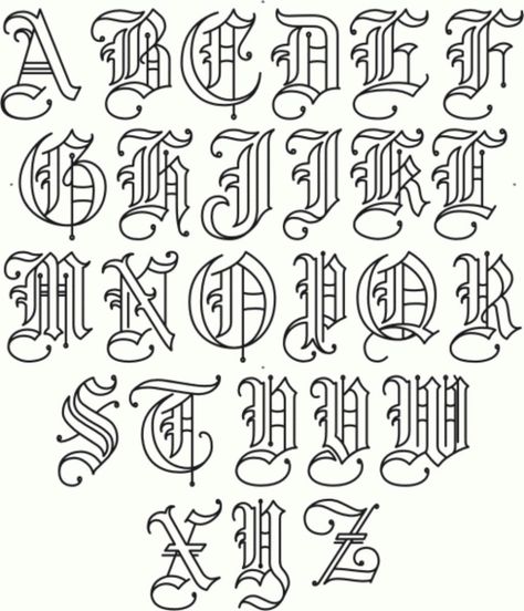 Lettering Alphabet, Graffiti Lettering Fonts, Tattoo Lettering Diamond Script Font, Old English Script Tattoo, Old English Font Tattoo, Nice Letters, Font Tato, Old English Alphabet, Tato Salib, Alfabet Font, Tattoo Script Fonts